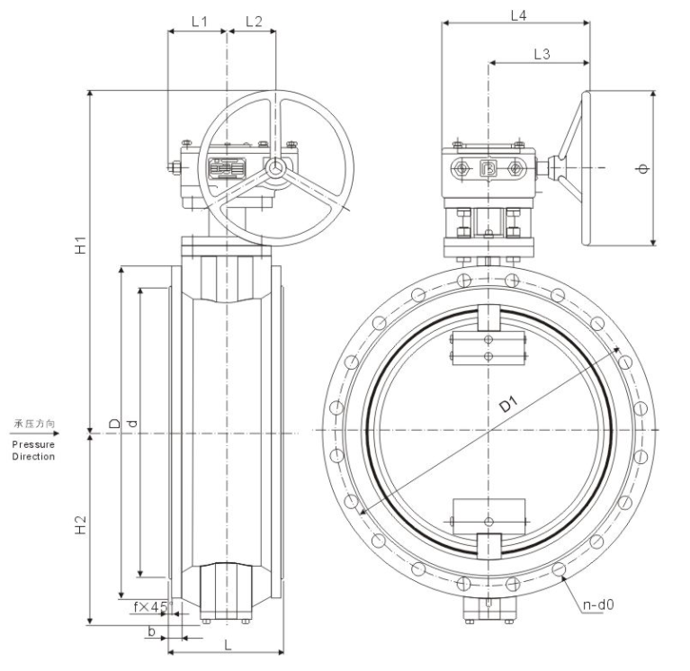 Double offset Butterfly valve with rubber seat