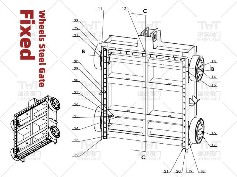 fixed wheels steel gate drawing